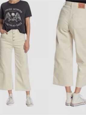 Levi High-Rise Women’s Wide-Leg Cropped Jeans in Cream Size 30